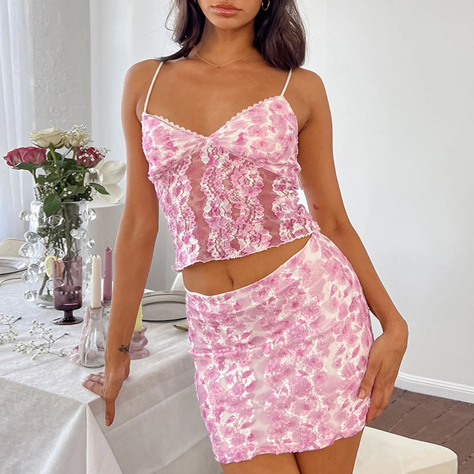 Petal Princess Lace Cami & Mini Skirt Set